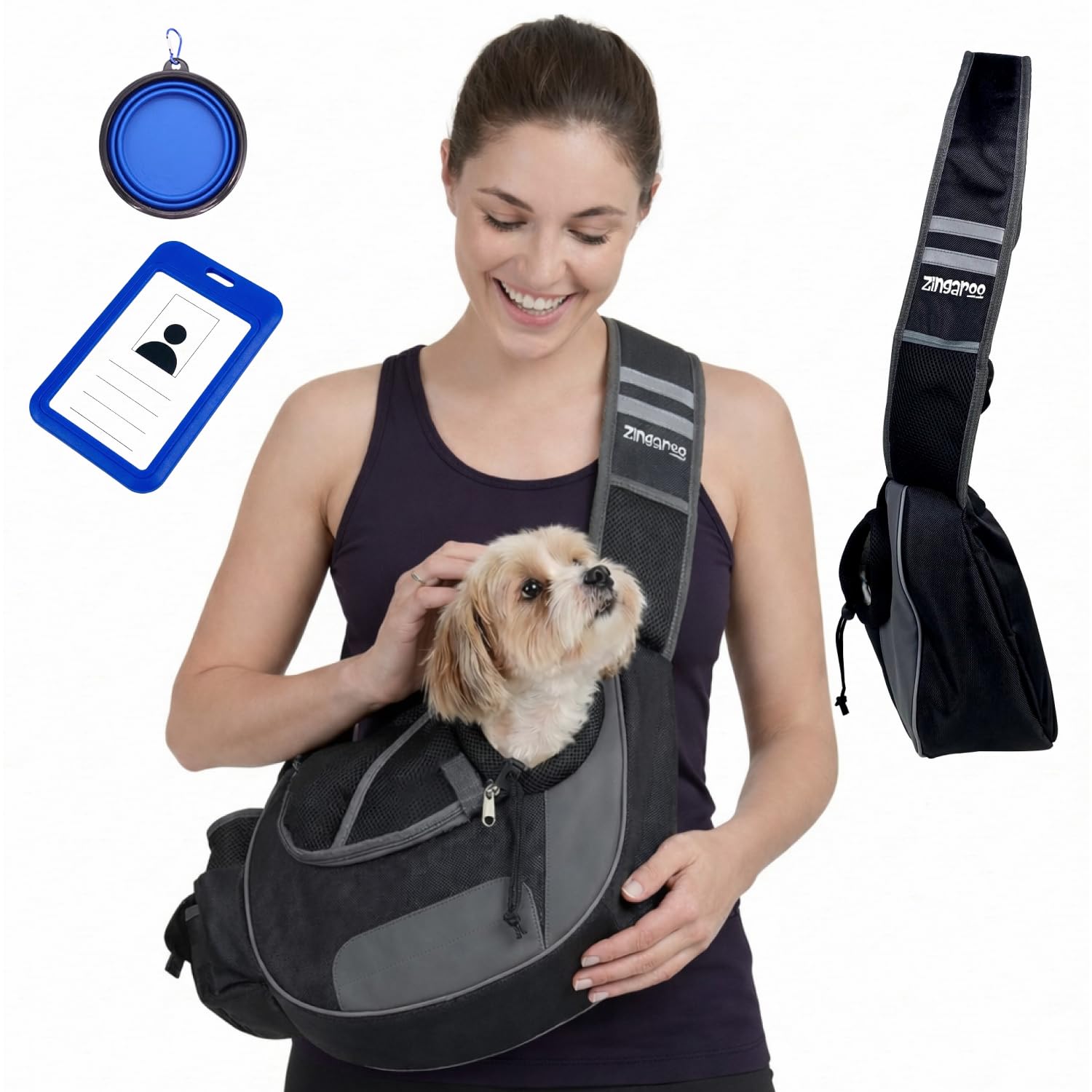 Zingaroo sling-mascota frontal para paseos cómodos.