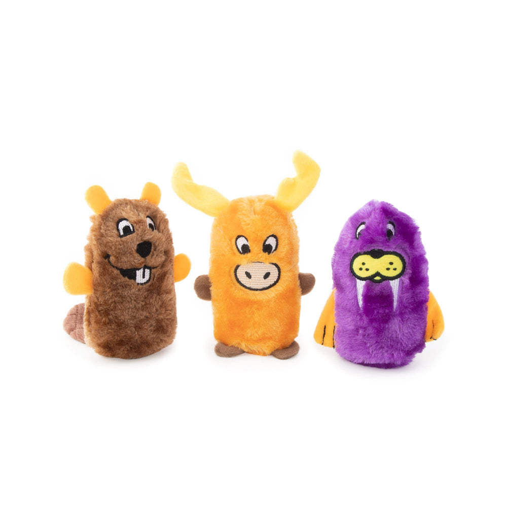 ZippyPaws Squeakie Buddies castor frente, juguete suave para morder y jugar.