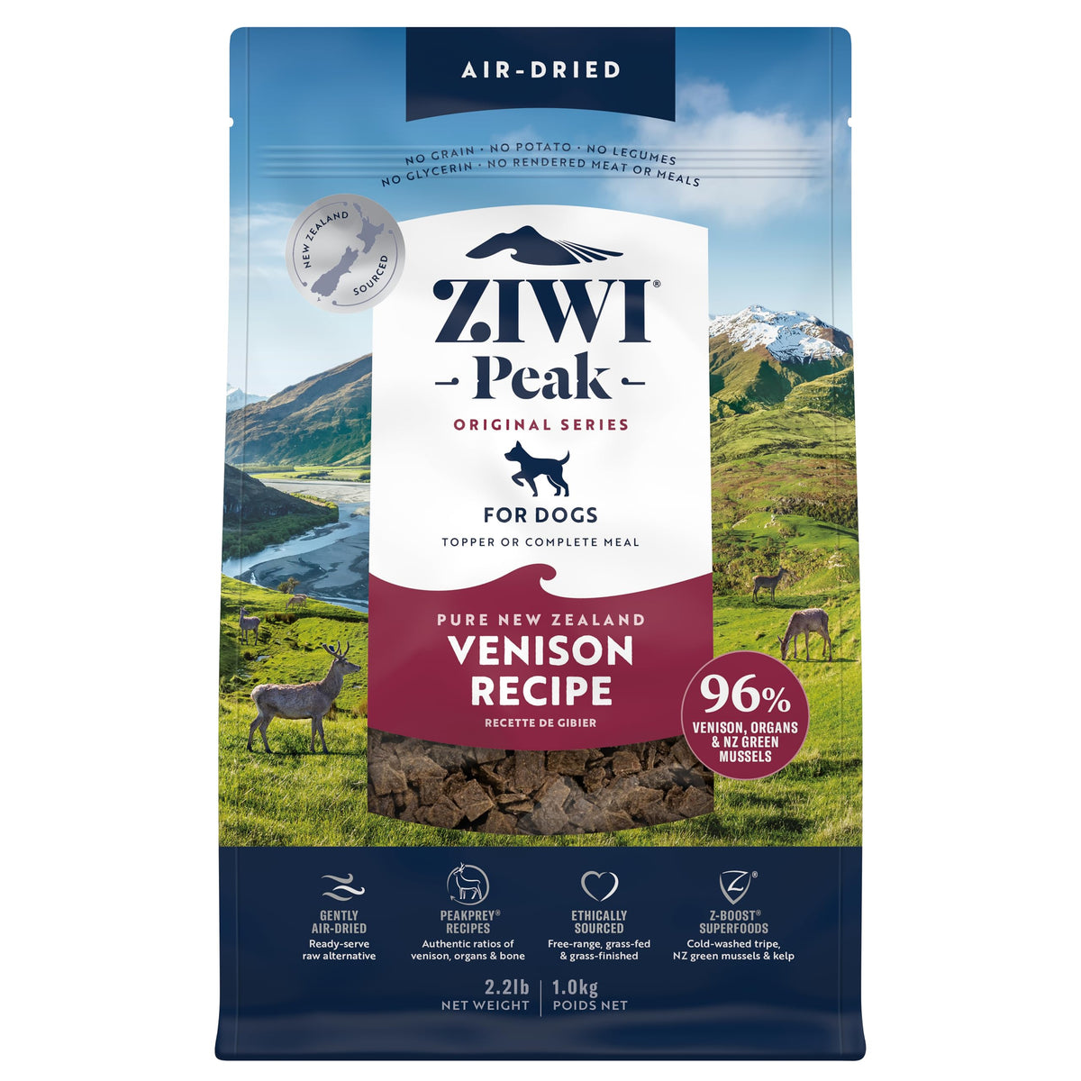 ZIWI Peak alimento seco de venado para perros, alta proteína y sabor natural.