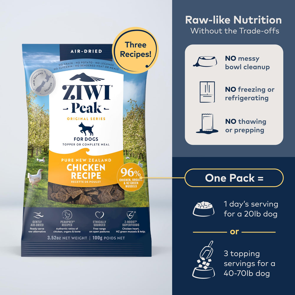 Bolsa Ziwi Peak de pollo para perros, opción completa para alimentación diaria.