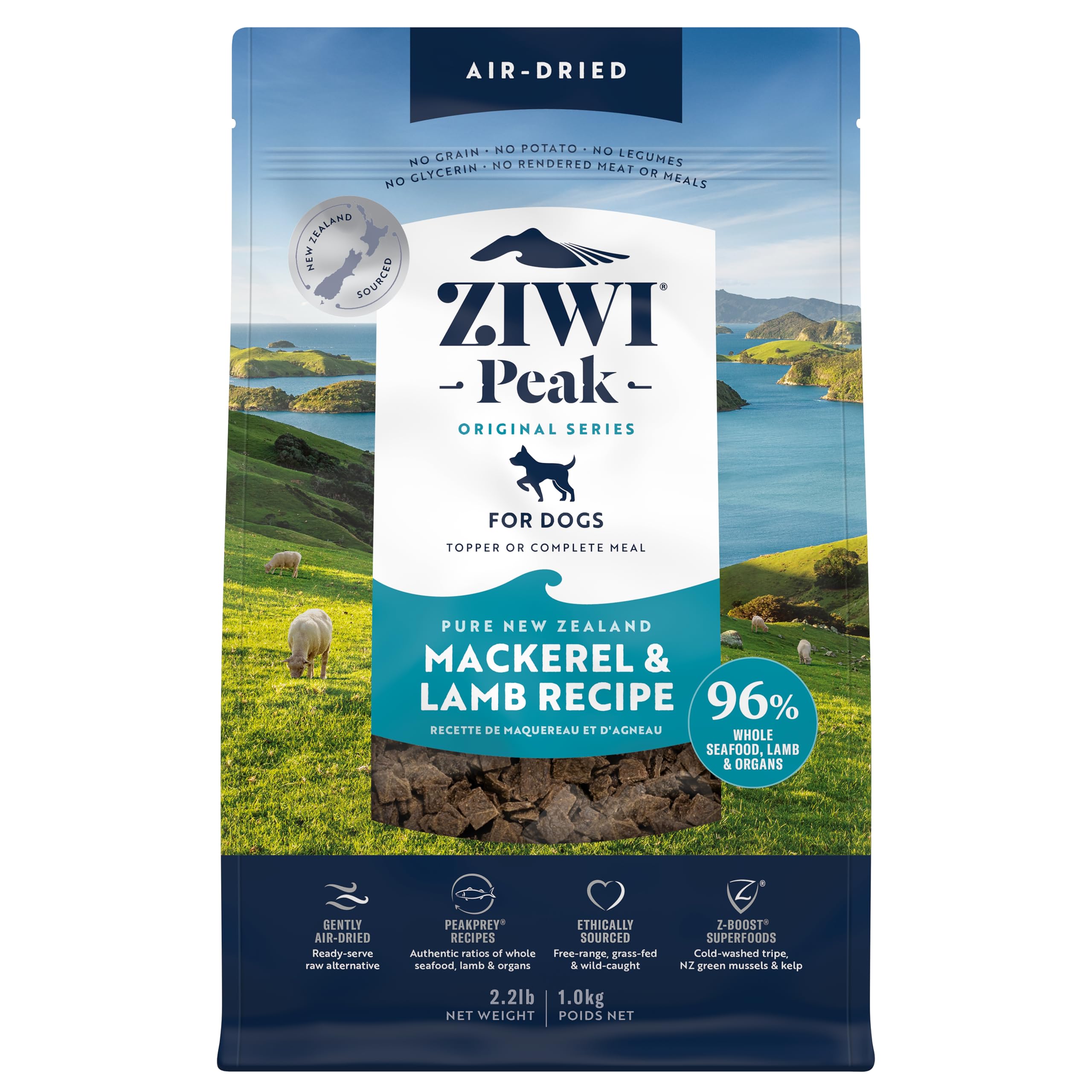ZIWI Peak: tazón con caballa y cordero, proteína alta para energía diaria.
