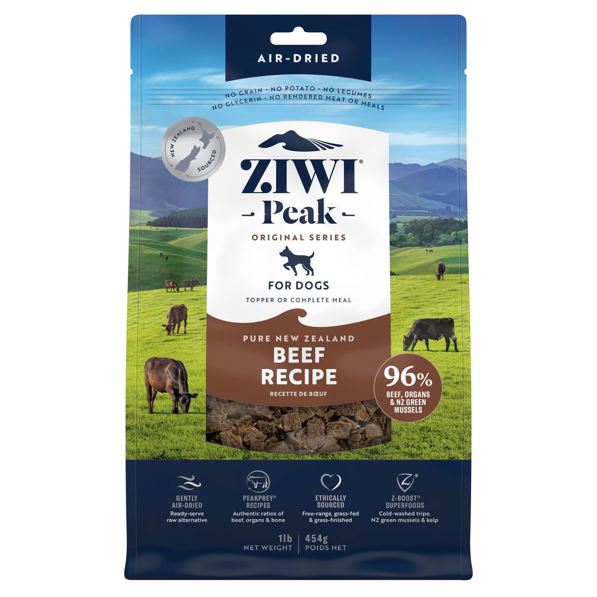 Alimento seco de res ZIWI Peak, alta proteína, perfecto como comida completa o topper.