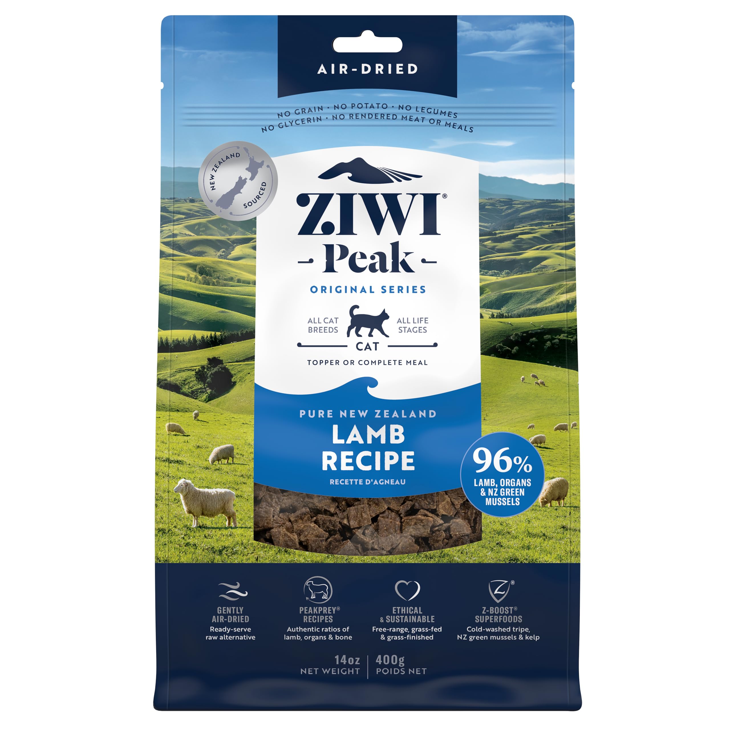 ZIWI Peak cordero seco para gatos, dieta completa de alta proteína.