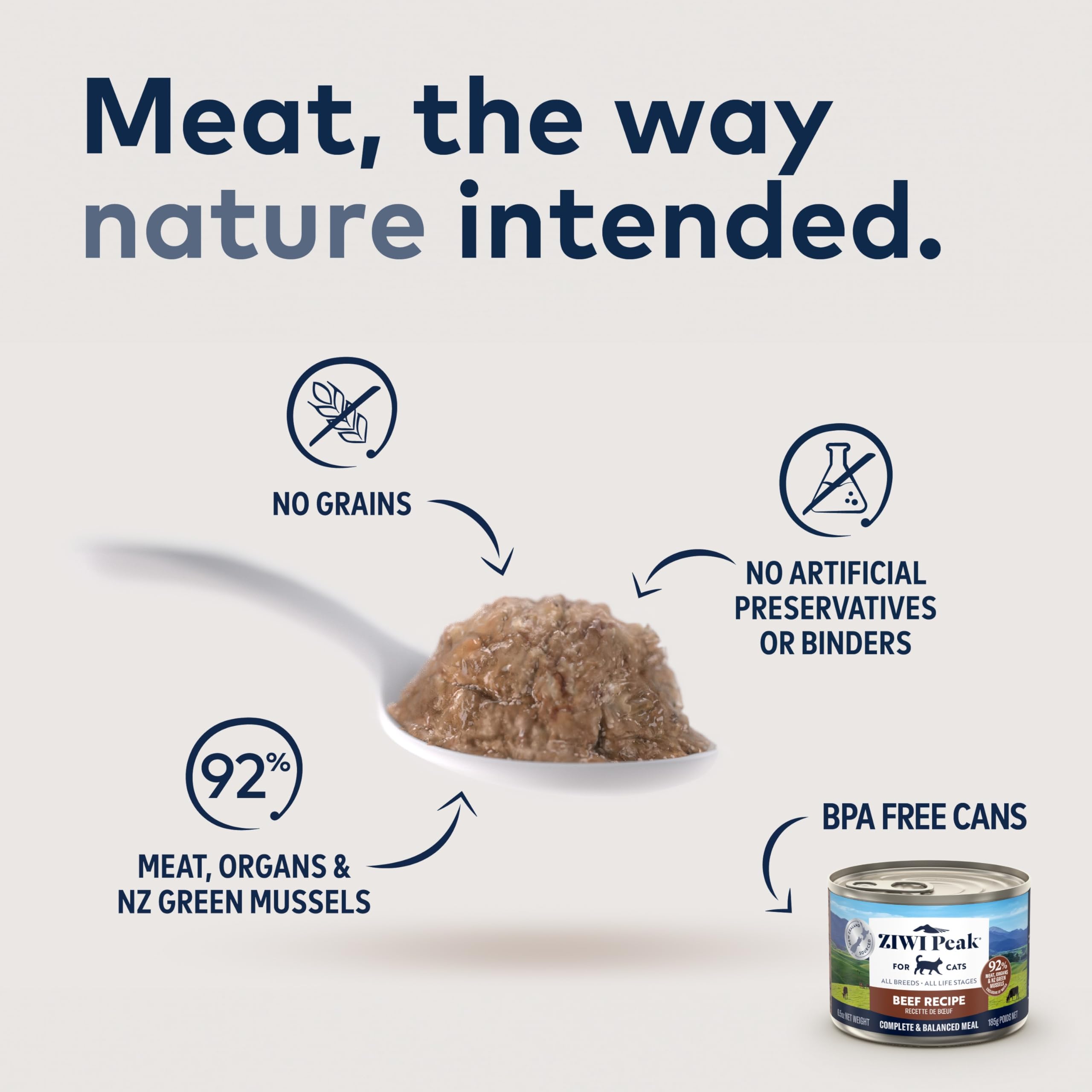 ZIWI Peak lata de ternera con ingredientes visibles, dieta natural para gatos.
