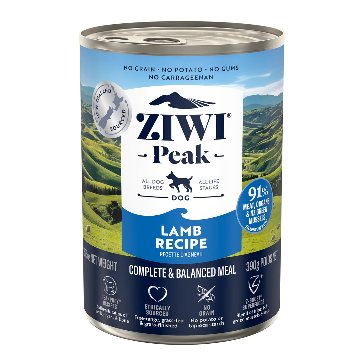 ZIWI Peak: lata de cordero, textura jugosa para perros activos.