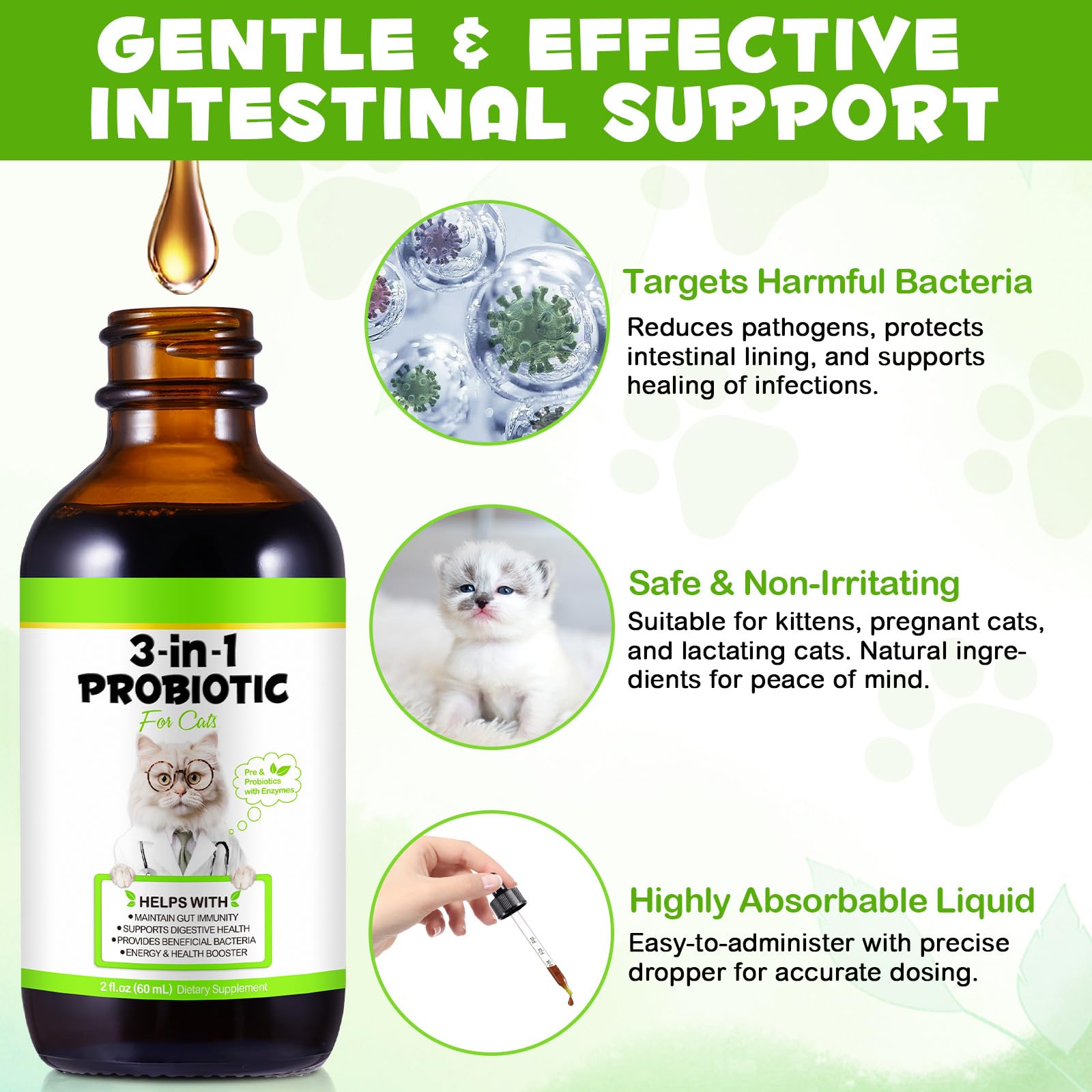 ZIXBMHYJ Probiotics para gatos: ingredientes naturales de alta calidad