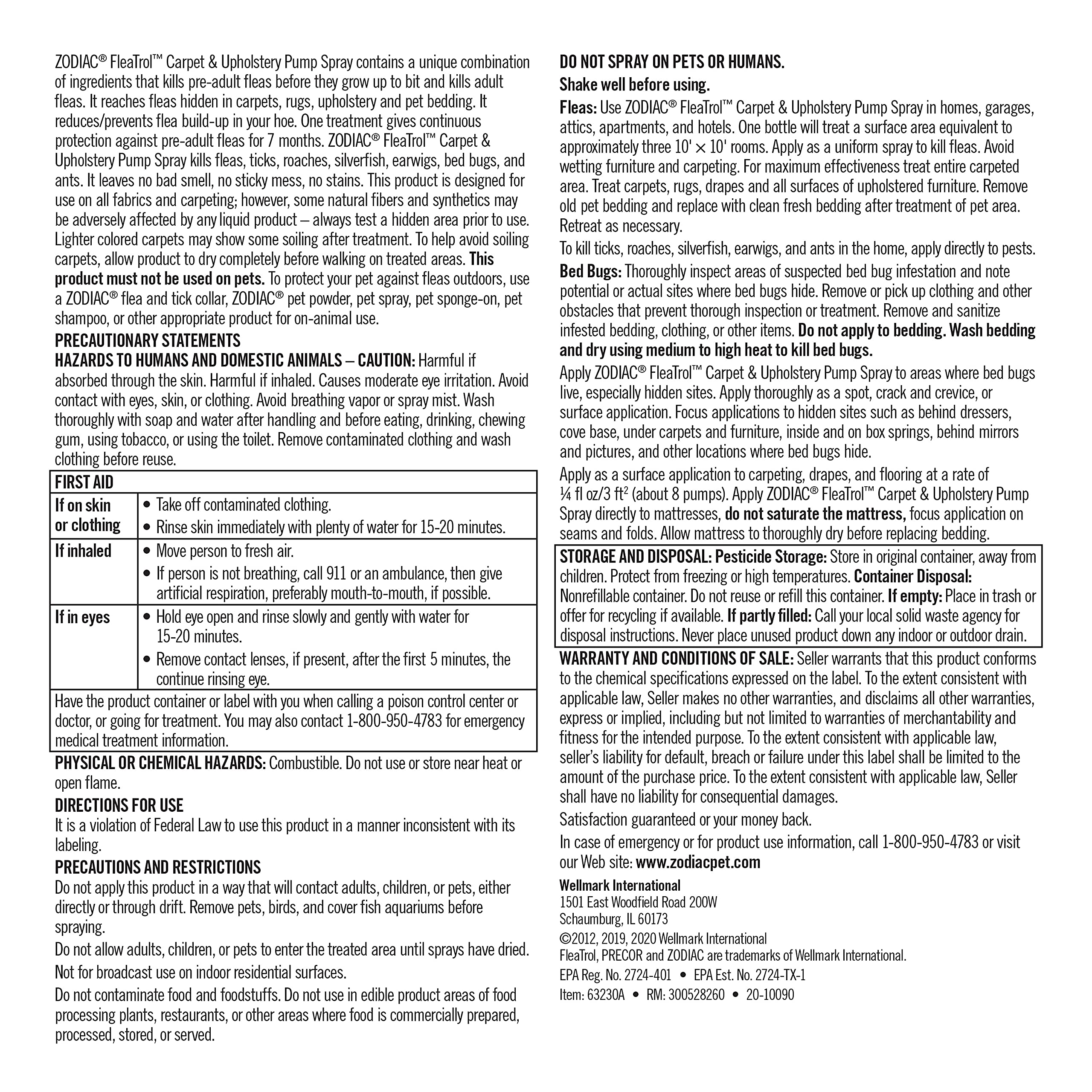 Zodiac mata pulgas y cucarachas: cobertura de hasta 7 meses.
