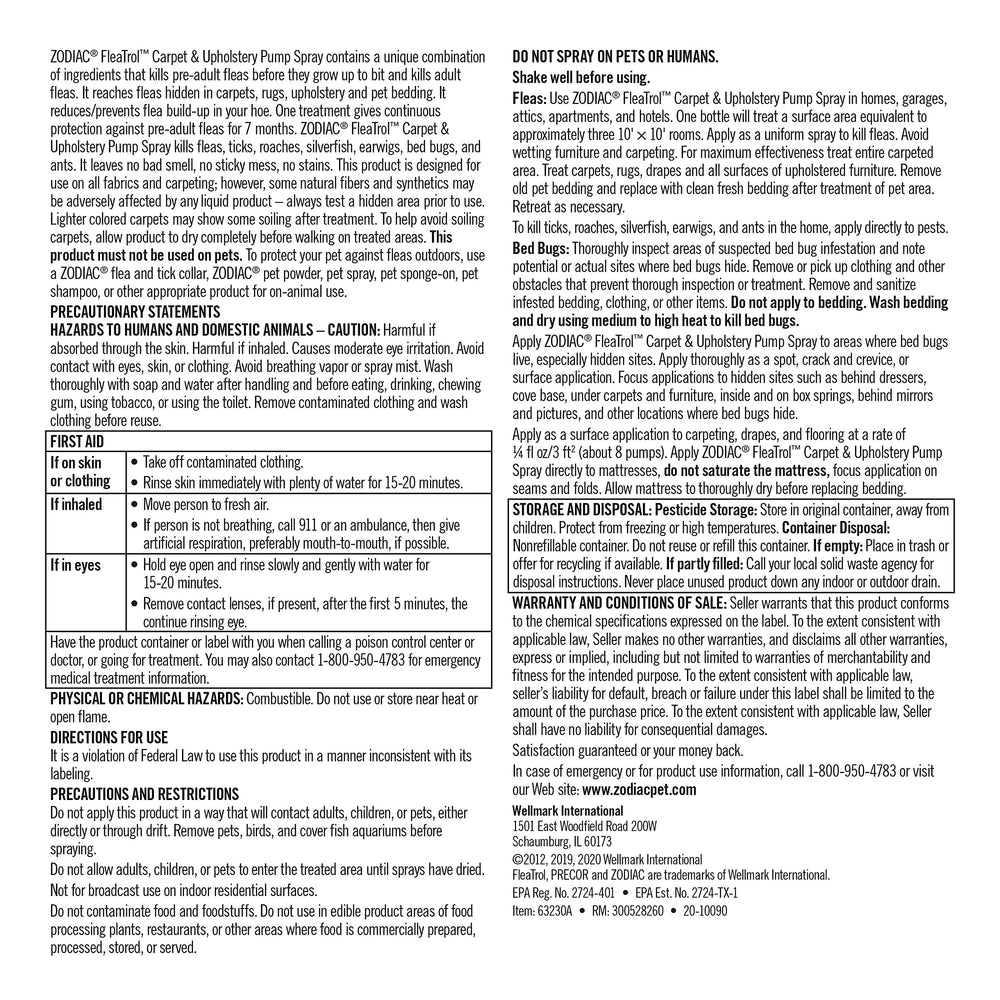 Zodiac mata pulgas y cucarachas: cobertura de hasta 7 meses.