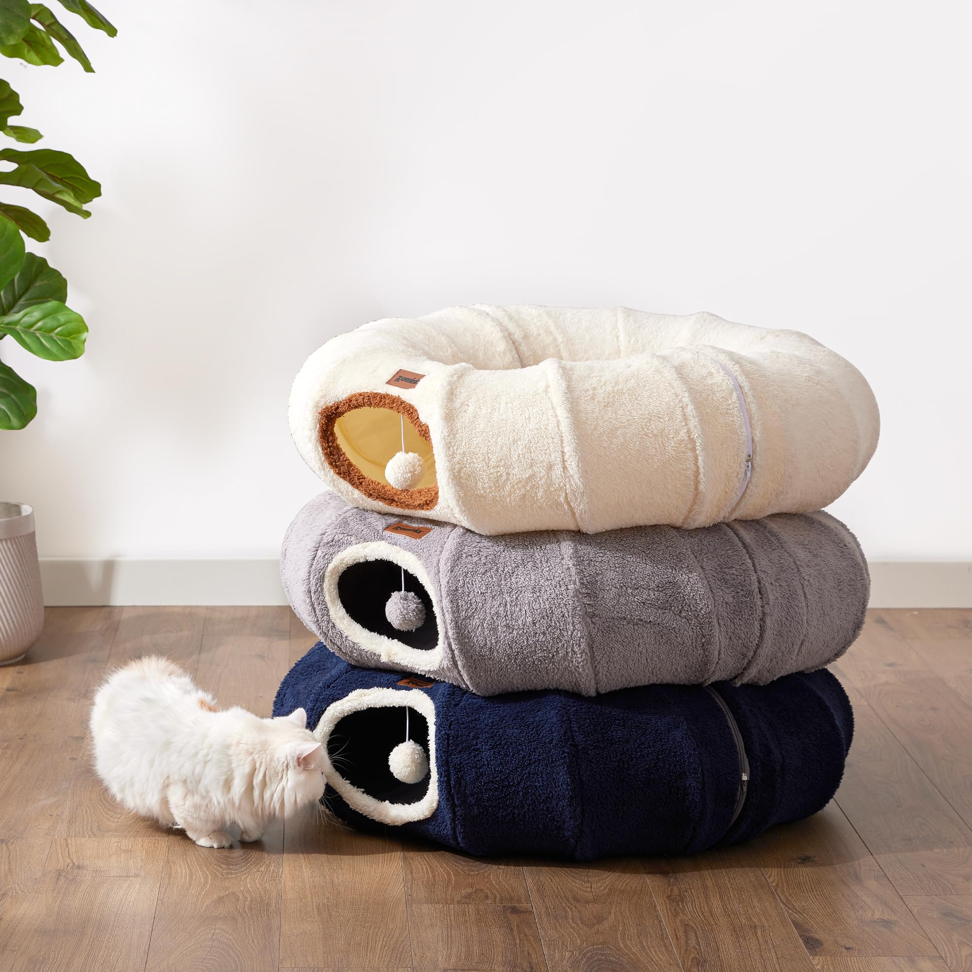 ZOMISIA túnel cama felino, borde acolchado para descanso.
