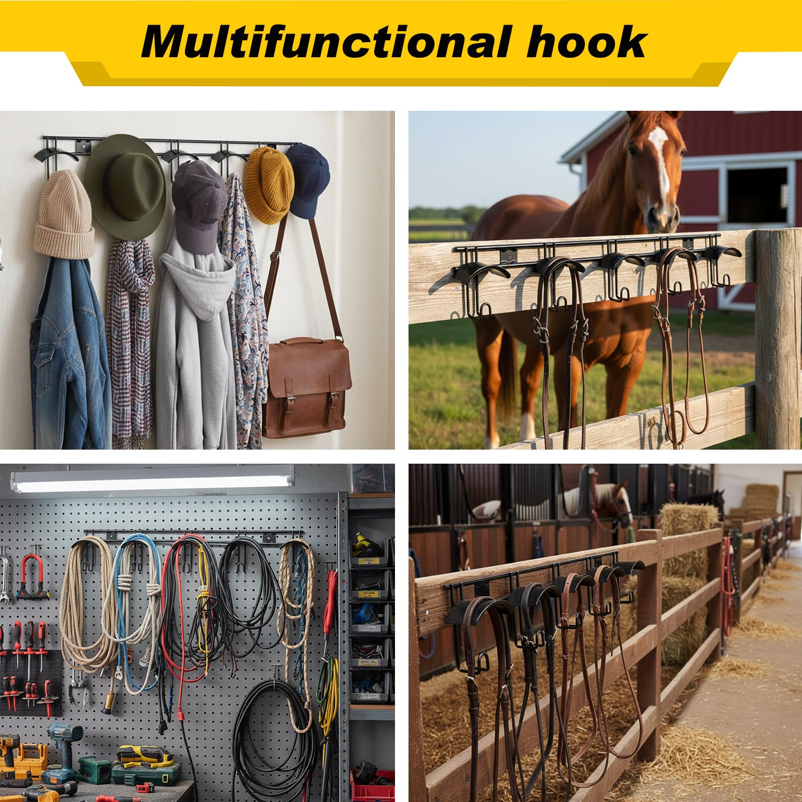 Zonon ganchos-multiproposito-caballeriza: facilita el almacenamiento del equipo equino.