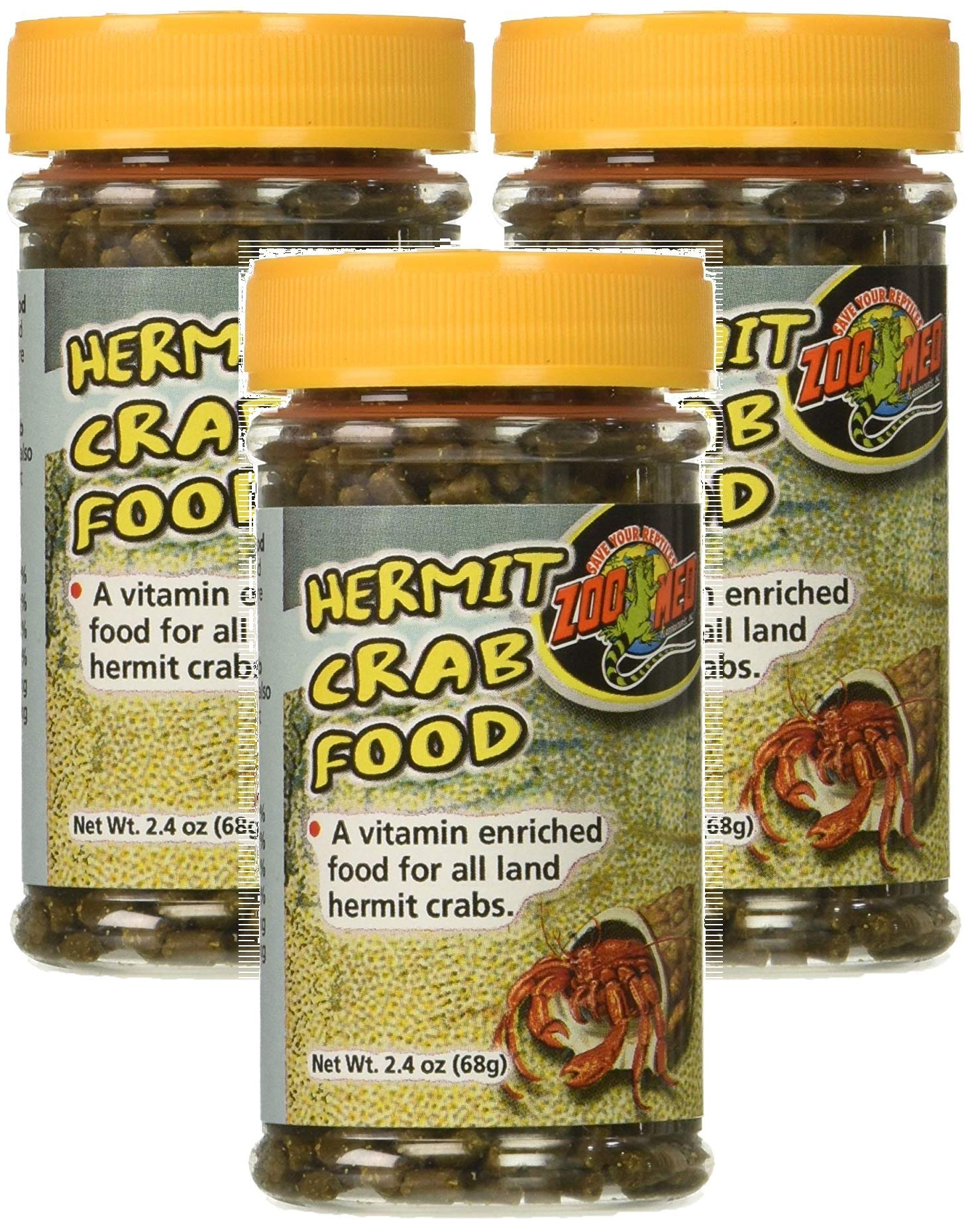 Zoo Med alimento para cangrejos ermitaños, conjunto de 3 envases, 2,4 onzas, nutrientes equilibrados para la dieta