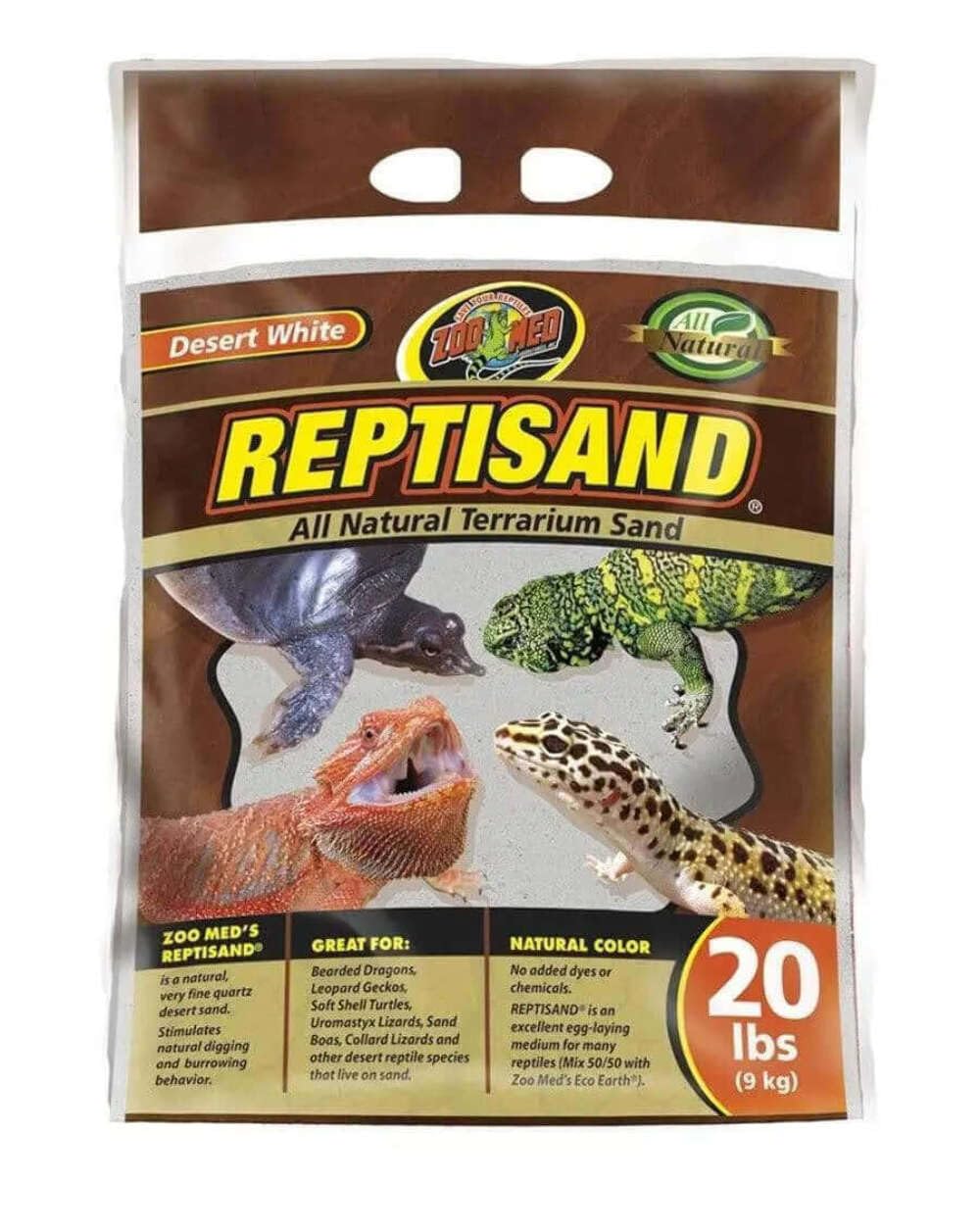 Zoo Med arena desértica blanca de 20 libras, ideal para terrarios grandes y facilita la observación.