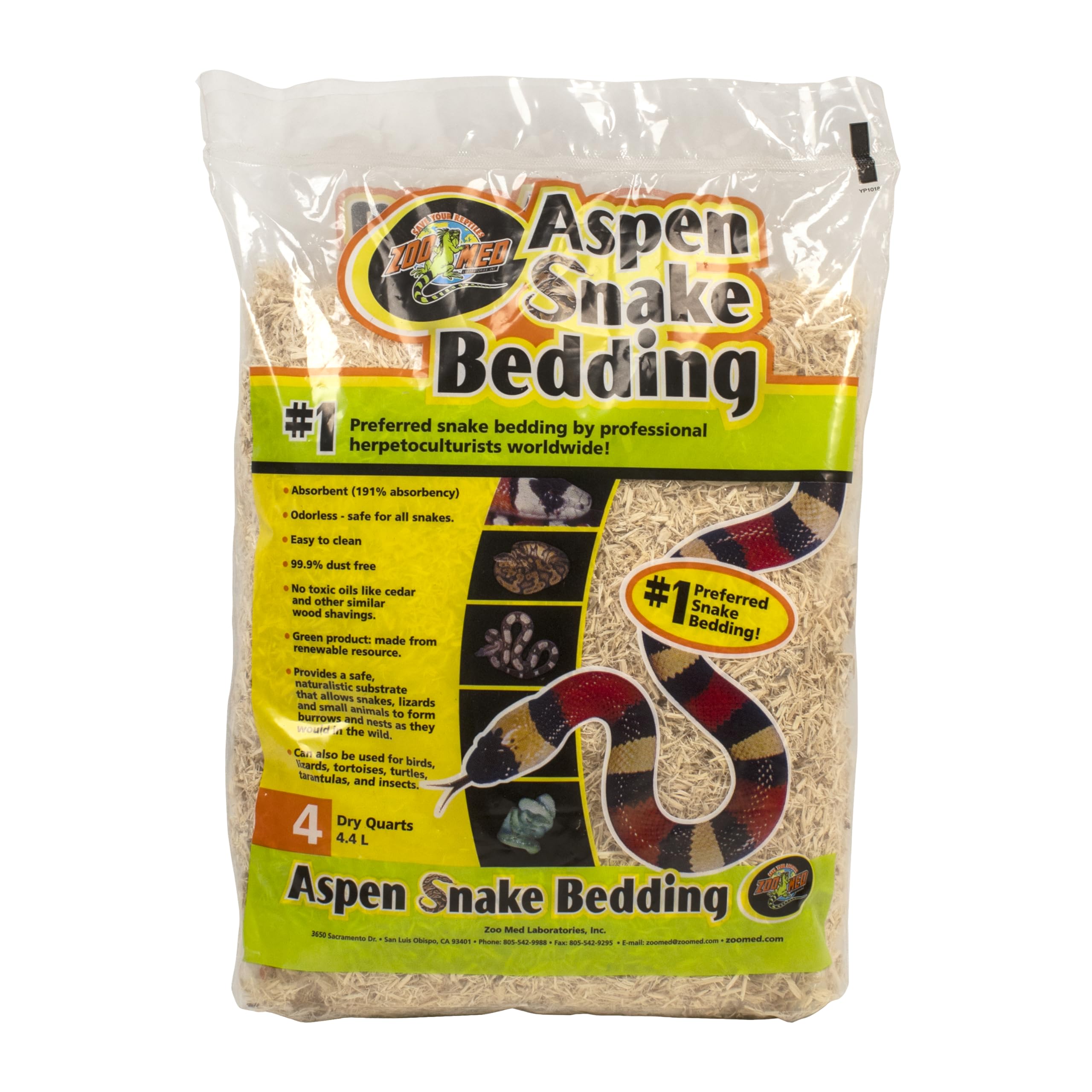 Zoo Med Aspen para serpientes, cama natural con alta absorción y cero olores.