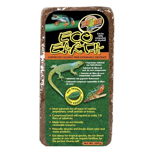 Zoo Med Eco Earth sustrato para reptiles fácil de limpiar en terrario.