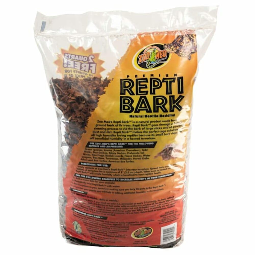 Zoo Med Premium Repti Bark: bolsa de 10 cuartos, sustrato natural para reptiles.