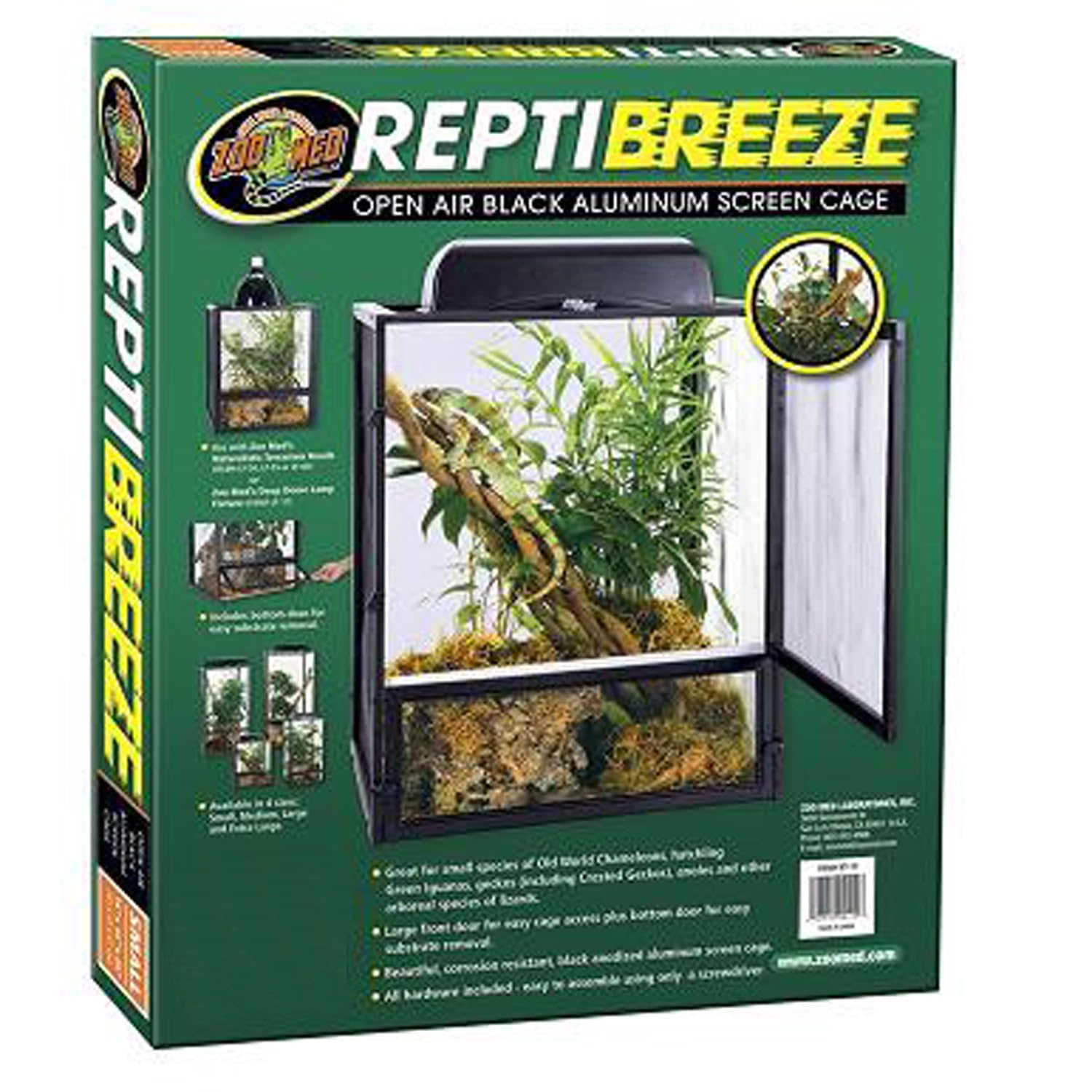 Zoo Med Reptibreeze, puerta frontal amplia para acceso sencillo y manejo del hábitat.