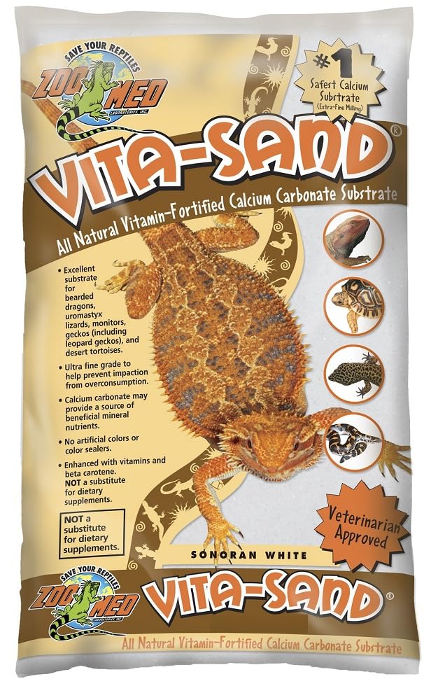 Zoo Med Vita-Sand Sonoran White, envase práctico para hábitats desérticos.