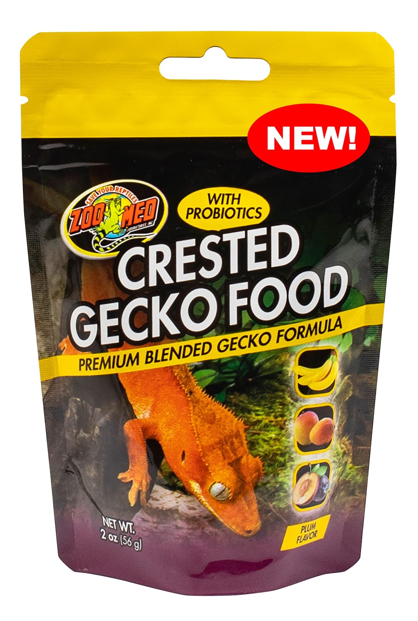 Zoo Med Alimento para Gecko Crestado, sabor ciruela, dieta diaria para crecimiento y reproducción saludable.