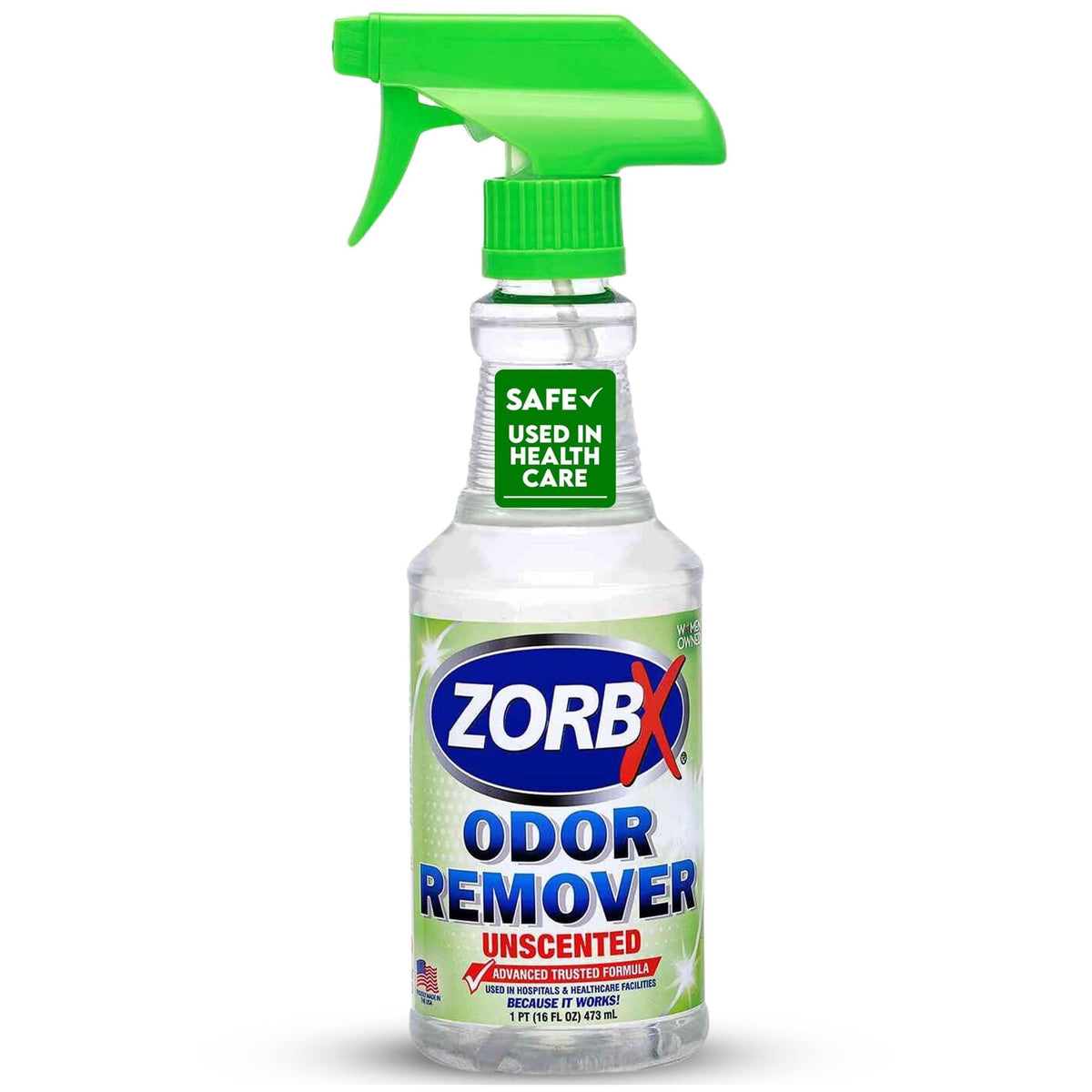 ZORBX Eliminador de Olores, botella 16 oz, neutraliza olores intensos al instante.