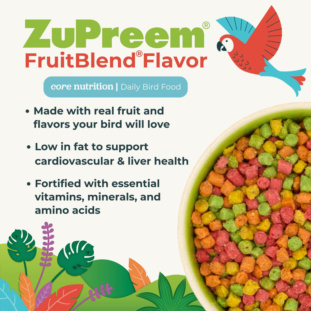 ZuPreem FruitBlend nutricion diaria con vitaminas esenciales.