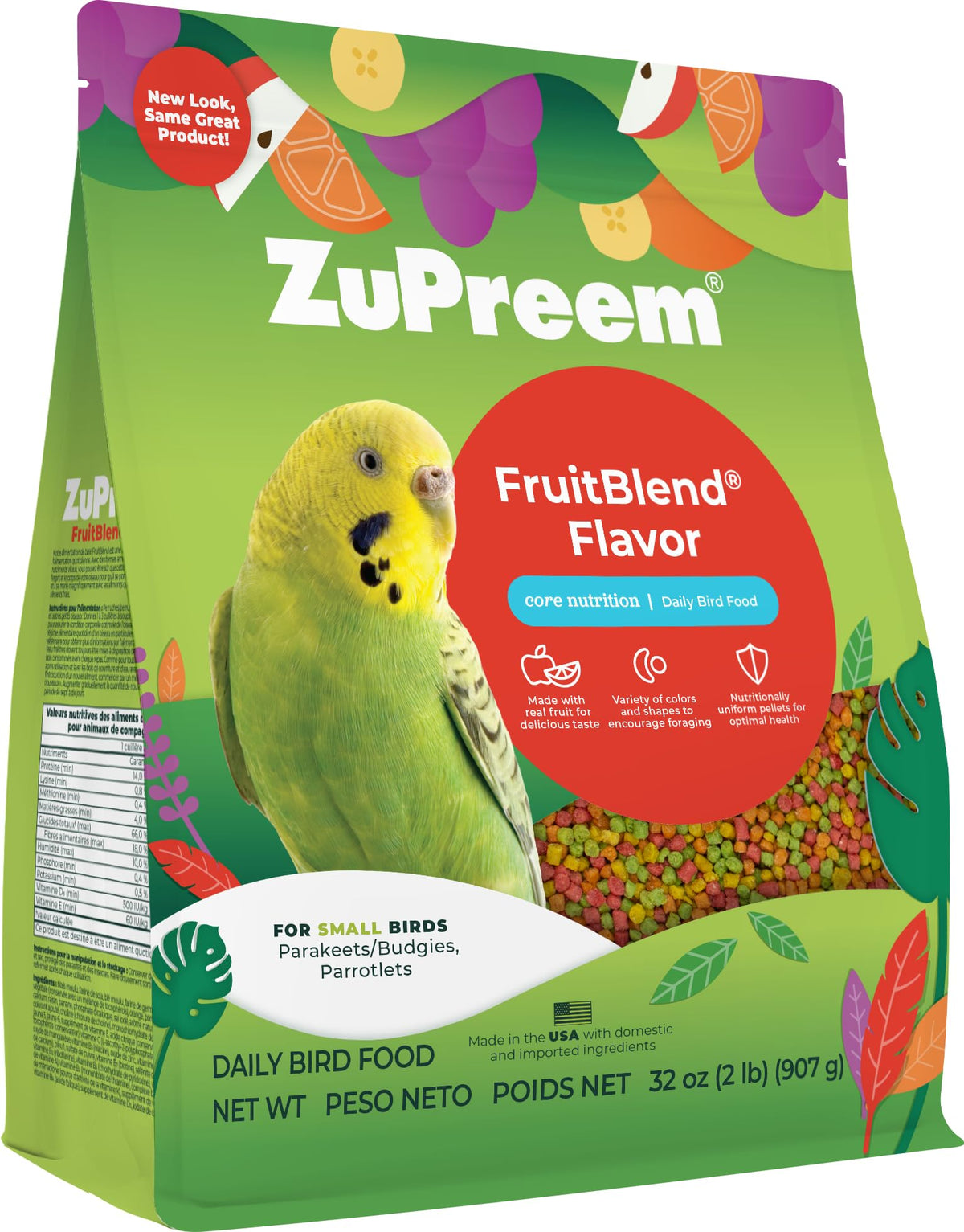 ZuPreem FruitBlend pellets-fruta-coloridos para alimentación diaria equilibrada