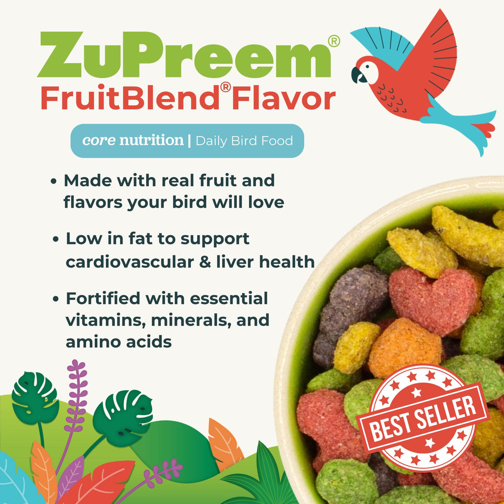 ZuPreem FruitBlend pellets fortificados con vitaminas y minerales