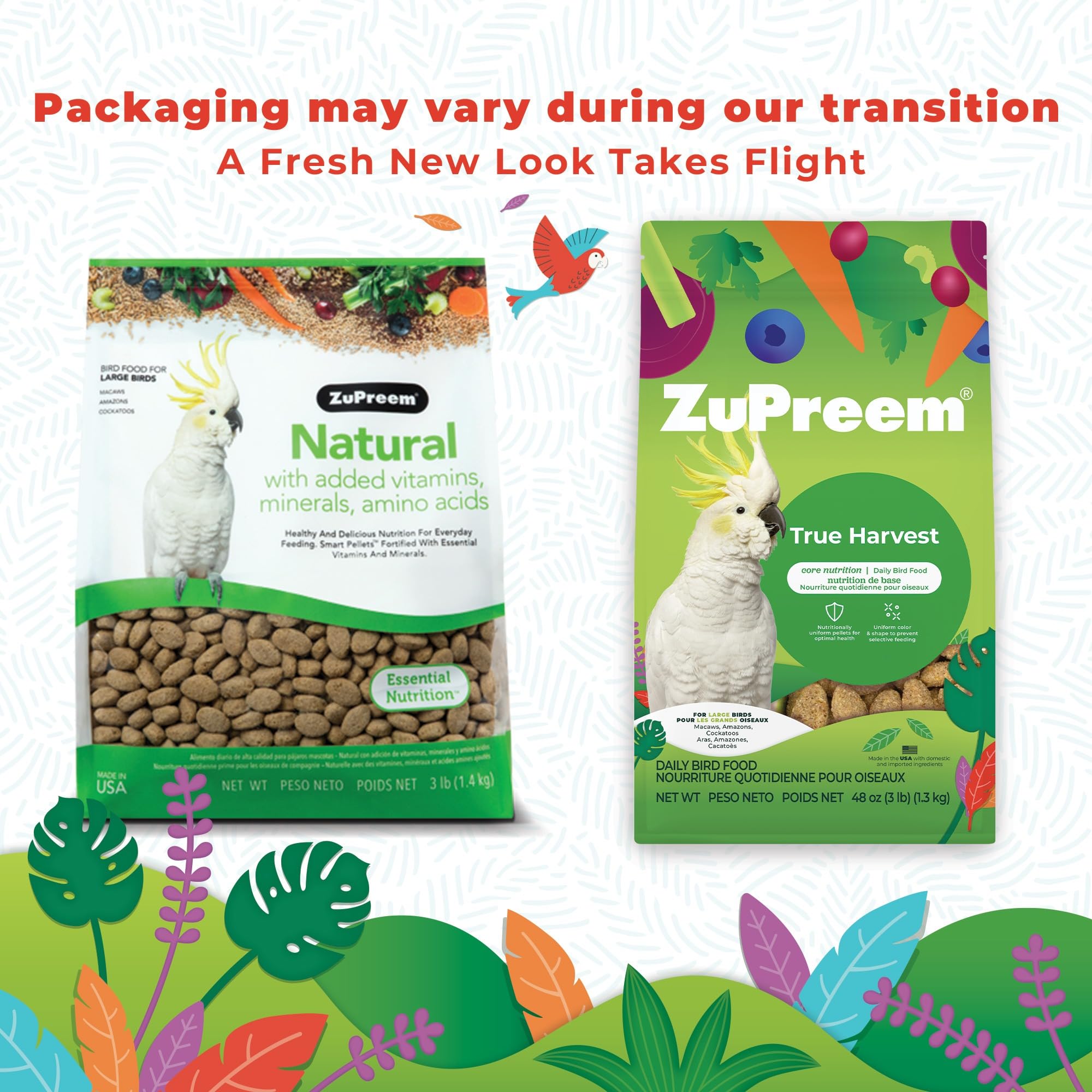 ZuPreem Natural para cacatúas: granulación ideal para aves grandes.
