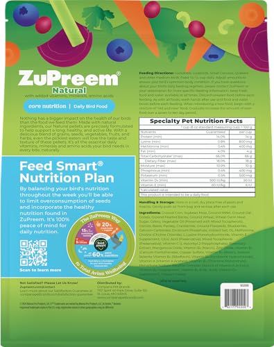 ZuPreem Natural: ingredientes reales para aves sin colorantes artificiales.