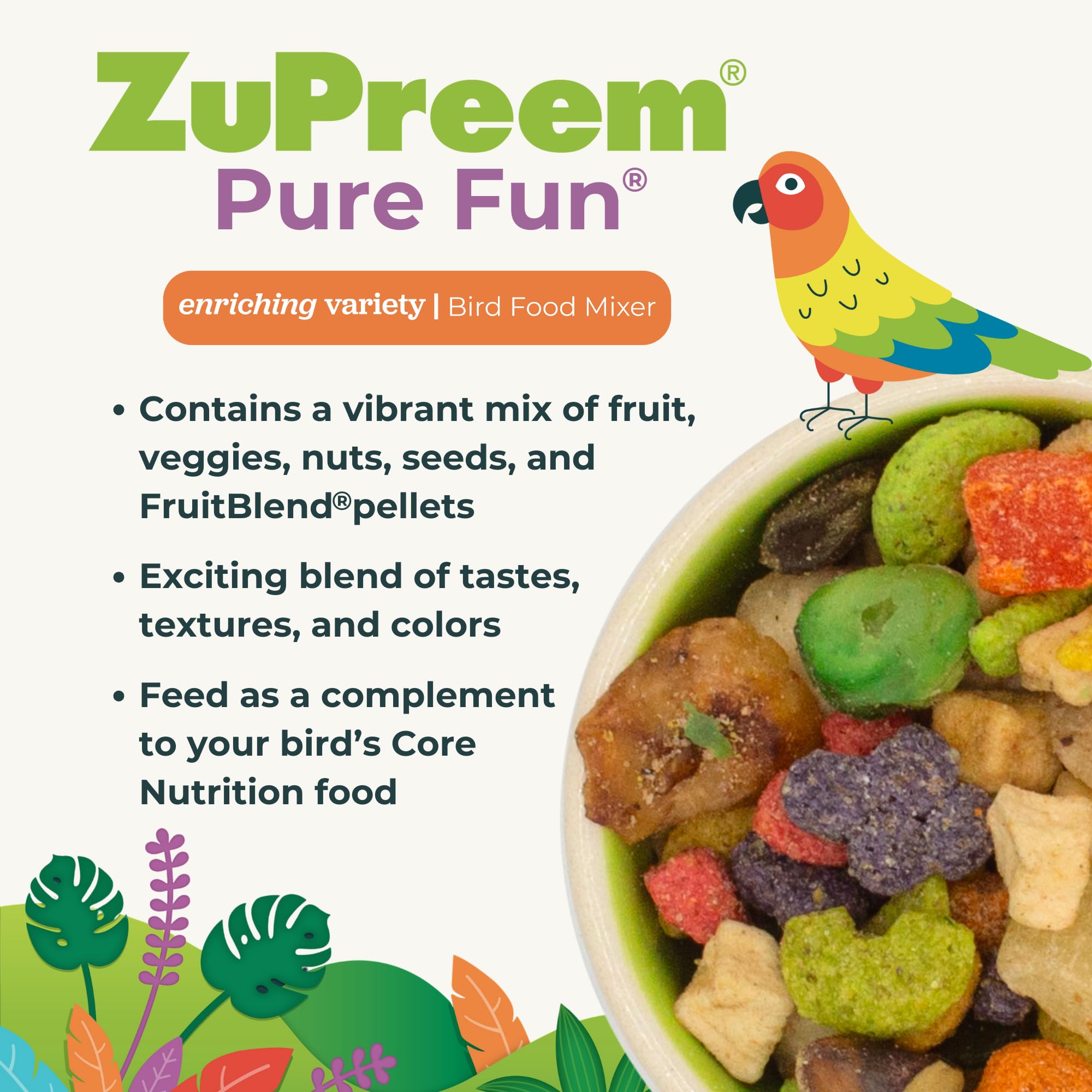 ZuPreem Pure Fun: bolsa de dos libras, formato práctico para alimentar a tu ave.