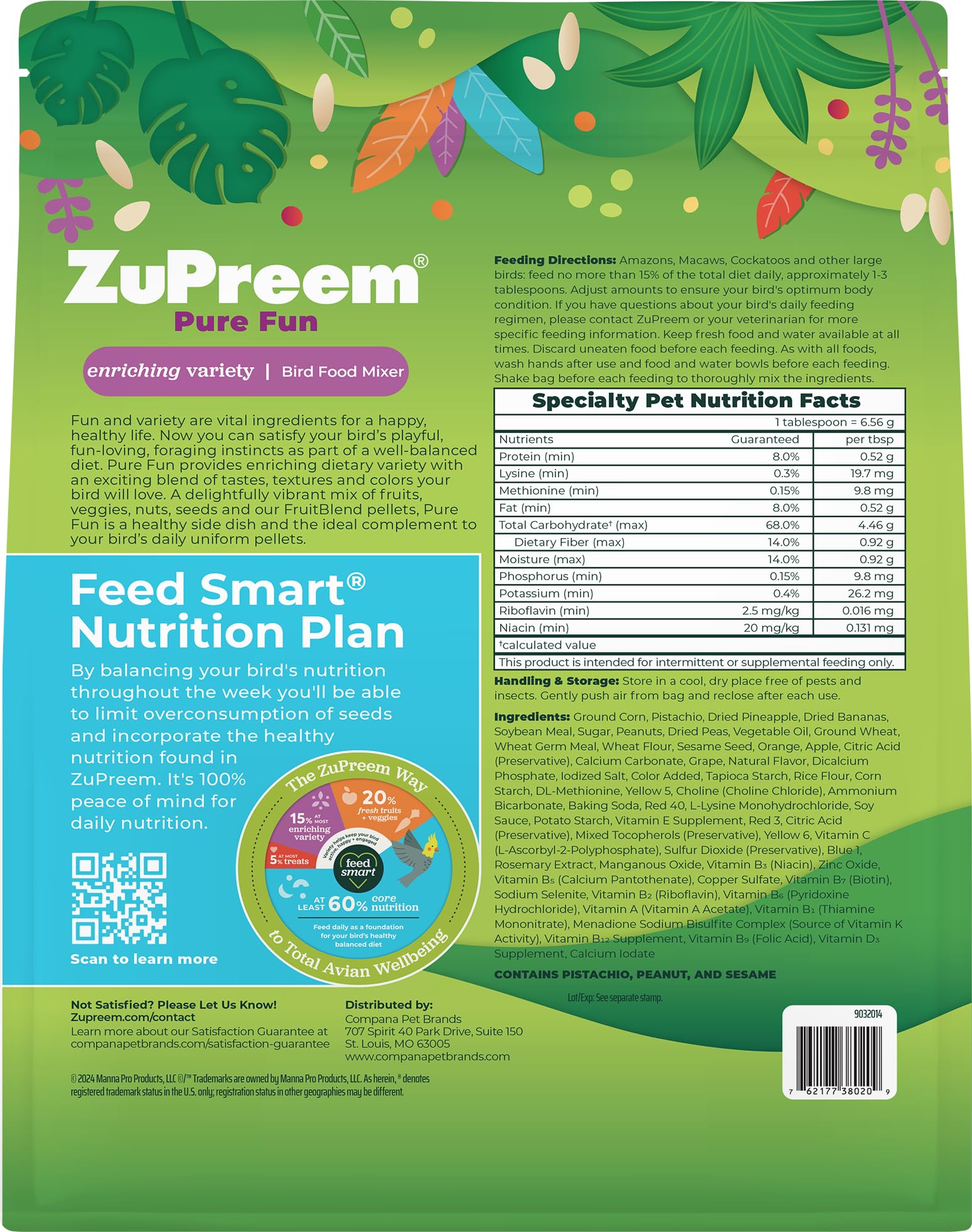 ZuPreem Pure Fun: verduras y nueces en trozos, alimento completo para aves grandes.