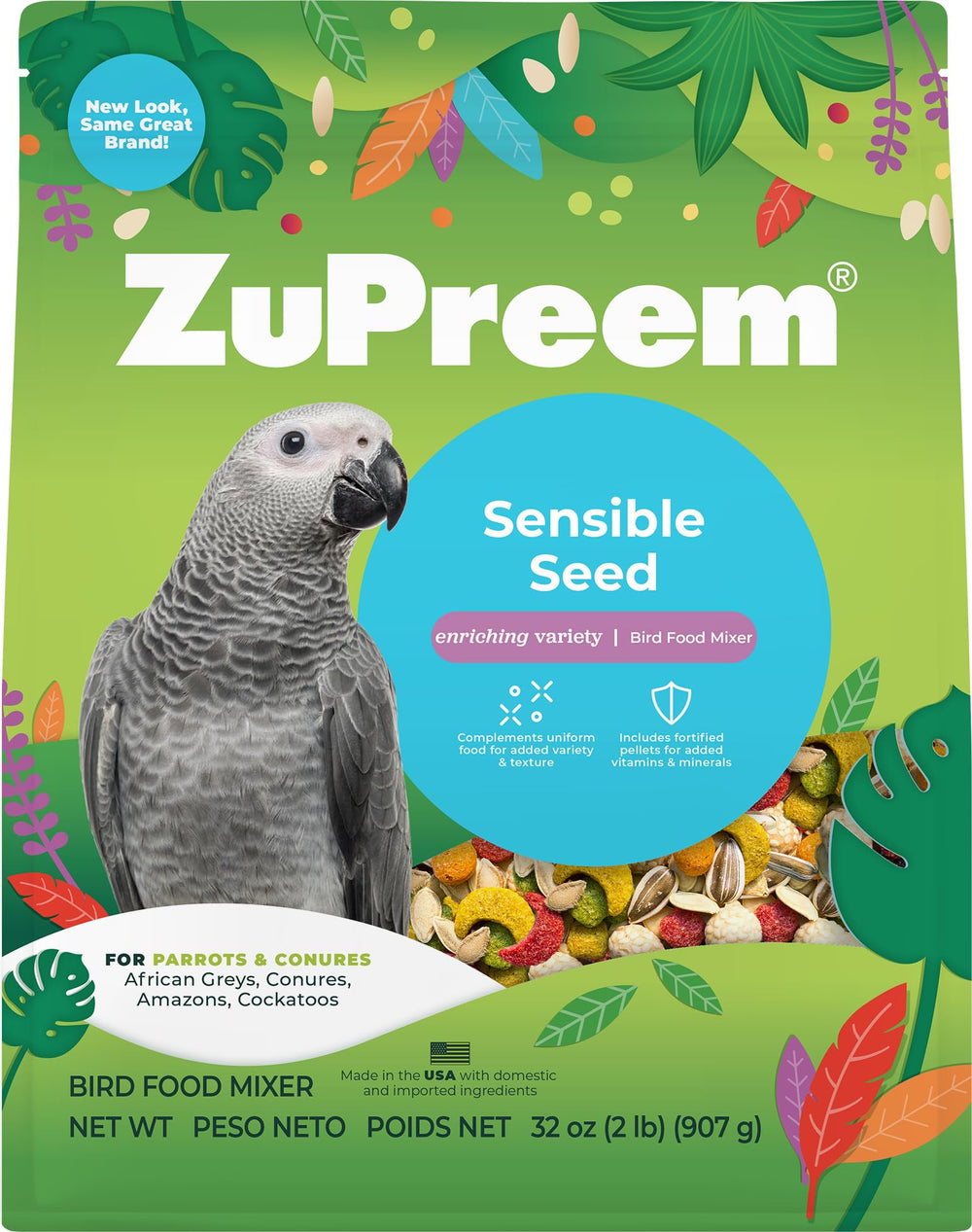 ZuPreem Sensible Seed tazón con pellets y semillas, sabor agradable para aves.