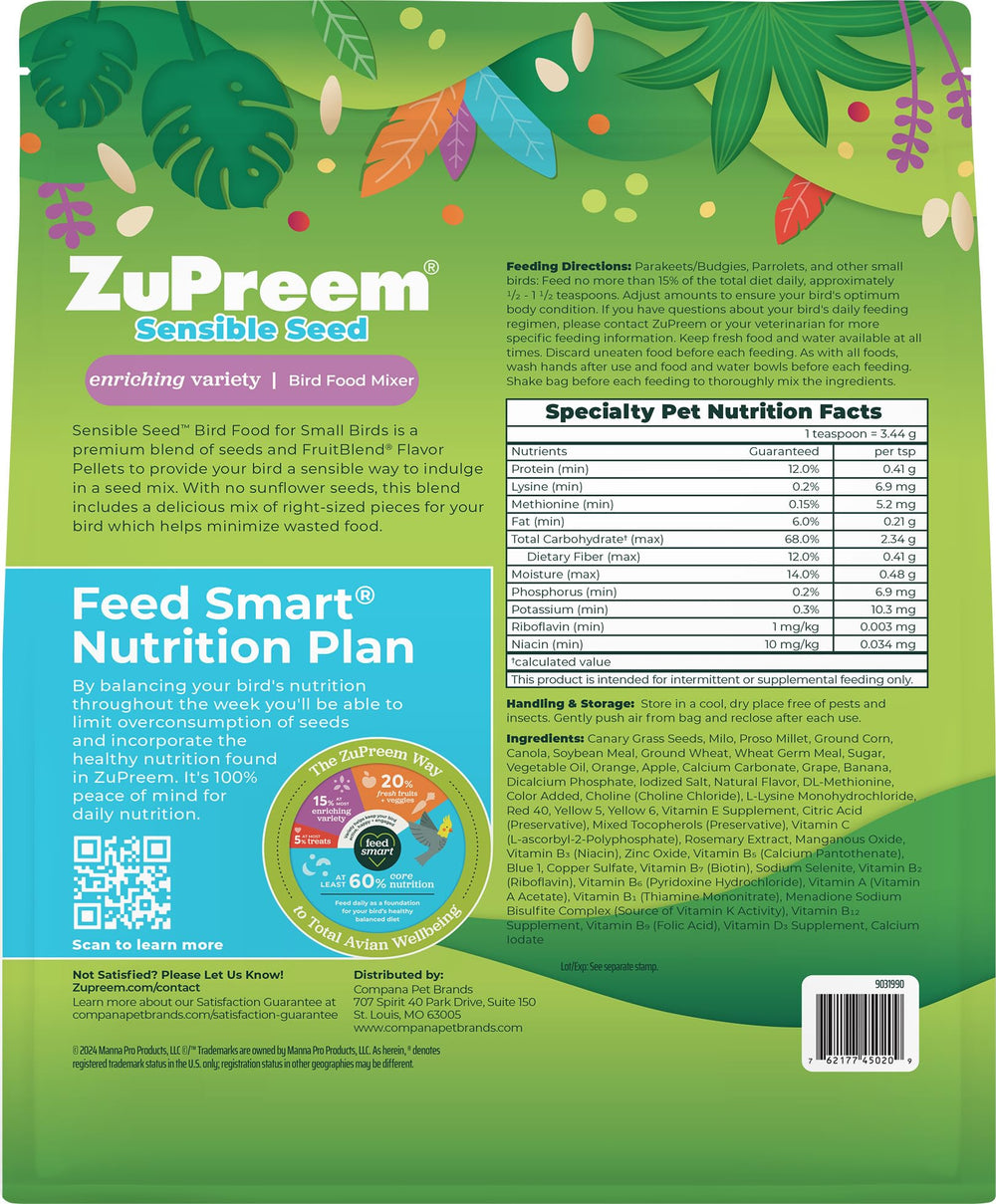 ZuPreem Sensible Seed, porciones diseñadas para una alimentación diaria equilibrada.
