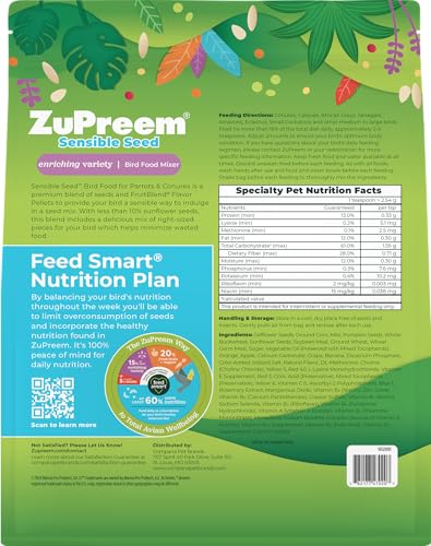 ZuPreem Sensible Seed pedazos de mezcla de tamaño adecuado para loros y cotorras.