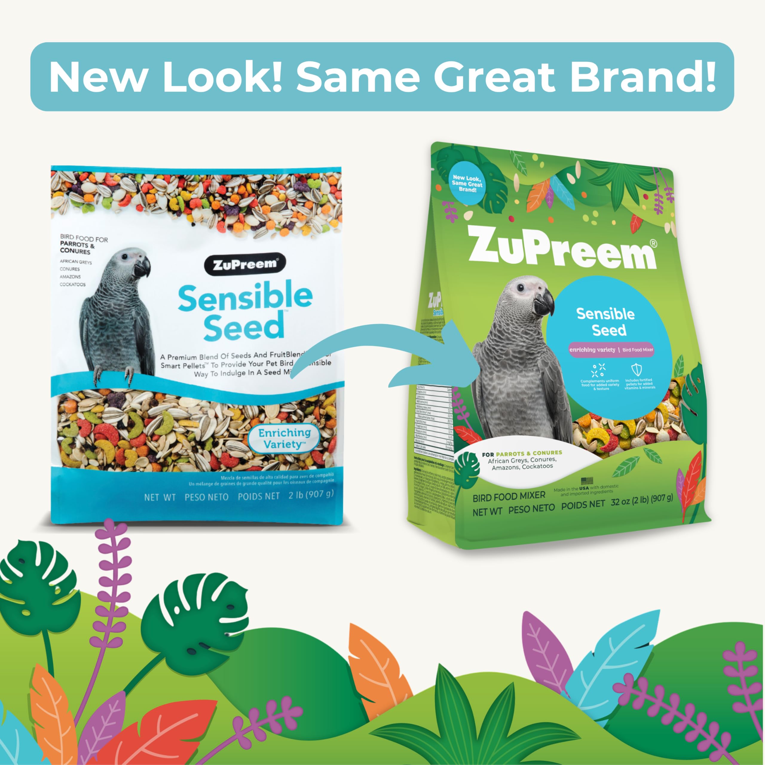 ZuPreem Sensible Seed plato con pellets de fruta para alimentar al ave.