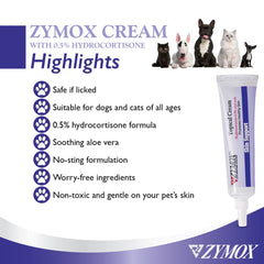 Zymox crema tópica, ingredientes suaves, seguro si se lame tras la aplicación.