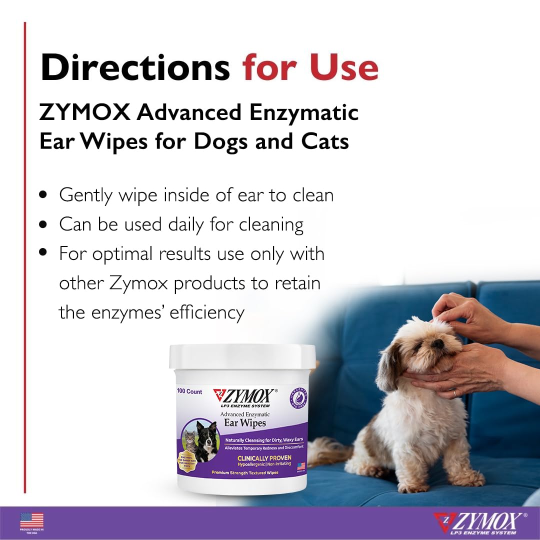 Zymox textura de toallita, limpieza delicada de la piel de orejas.